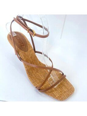 Schutz Bari Womens Brown Leather Sandals Strappy Ankle strap Heels Size 9